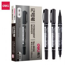 得力(deli)黑色双头多用油性记号笔签字笔 勾线笔会议笔马克笔6824