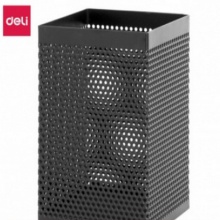 得力(deli)金属网纹方形笔筒 办公桌面收纳盒 黑色908