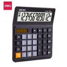 得力(deli)双电源桌面计算器 12位宽屏财务计算器 黑色1676