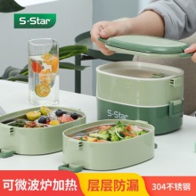 304不锈钢保温饭盒 可微波炉加热 便当盒 多层分隔 二层