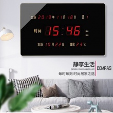 挂钟数码万年历电子钟客厅时钟方形大电子钟表静音边框客厅挂表 w22