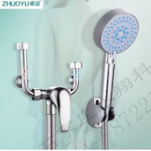卓浴卫浴电热水器混水阀明装花洒喷头套装简易淋浴器U型阀精铜主体浴室水龙头淋浴开关配件 【免打孔固定座】混水阀五档花洒手喷套装